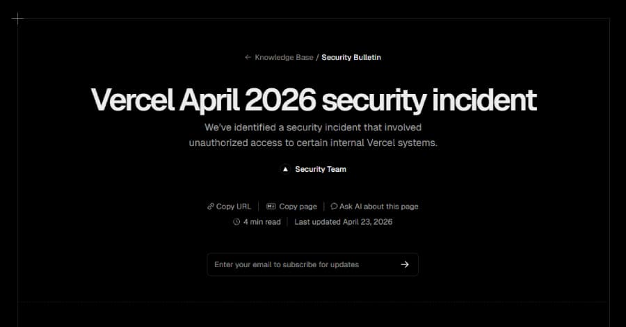 Vercel descobre mais contas comprometidas em breach ligado à Context.ai